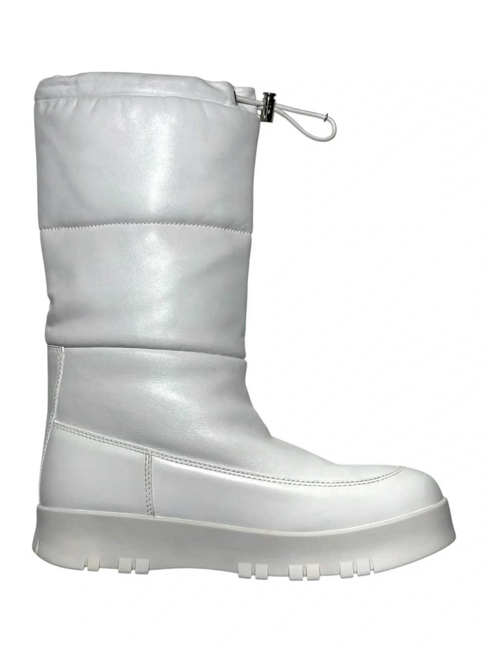 Prada White Leather Quilted Platform Moon Boots Weiss size 40 US 10 Puffer Snow